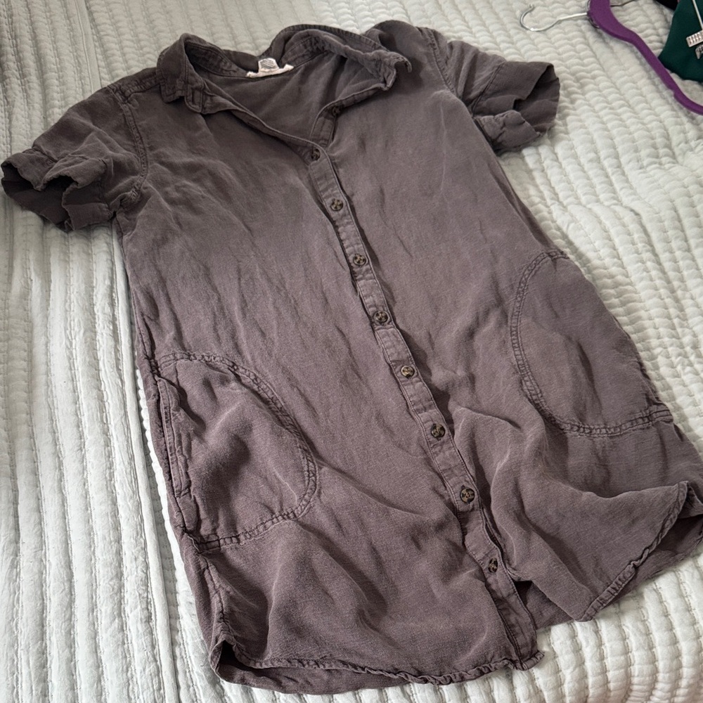 Lucky Brand Grey Linen Blend Mini Dress